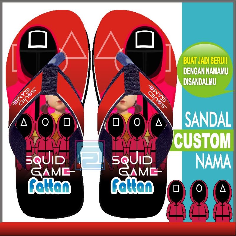 Sandal custom nama anak/dewasa Karakter Squid Game FREE custom suka suka