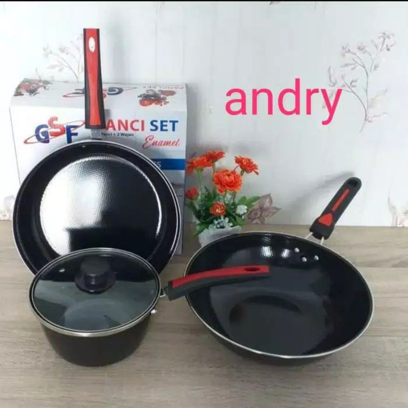 Panci Set 2630 , enamel Anti karat 4 Pcs hitam