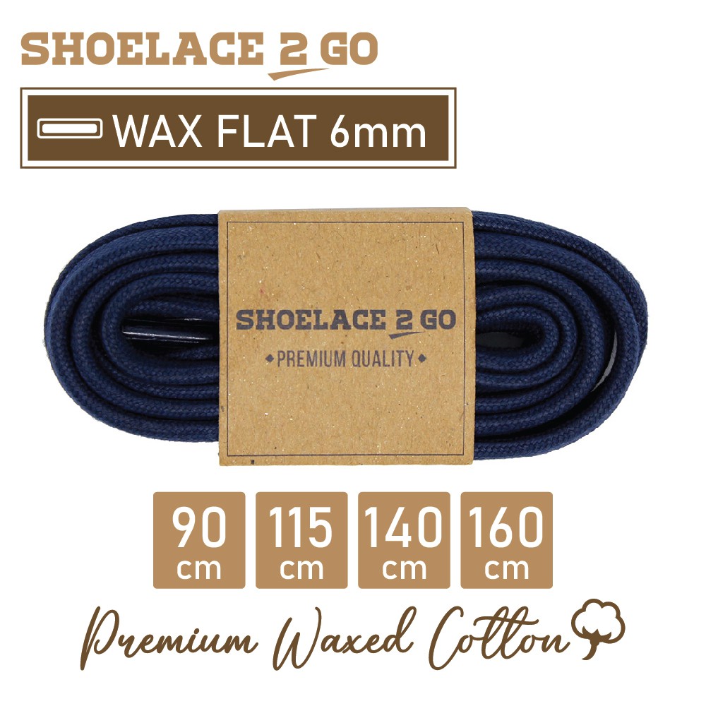 SHOELACE 2 GO PREMIUM TALI SEPATU LILIN WAX GEPENG PIPIH FLAT - WF6 - J2 - NAVY - 6MM