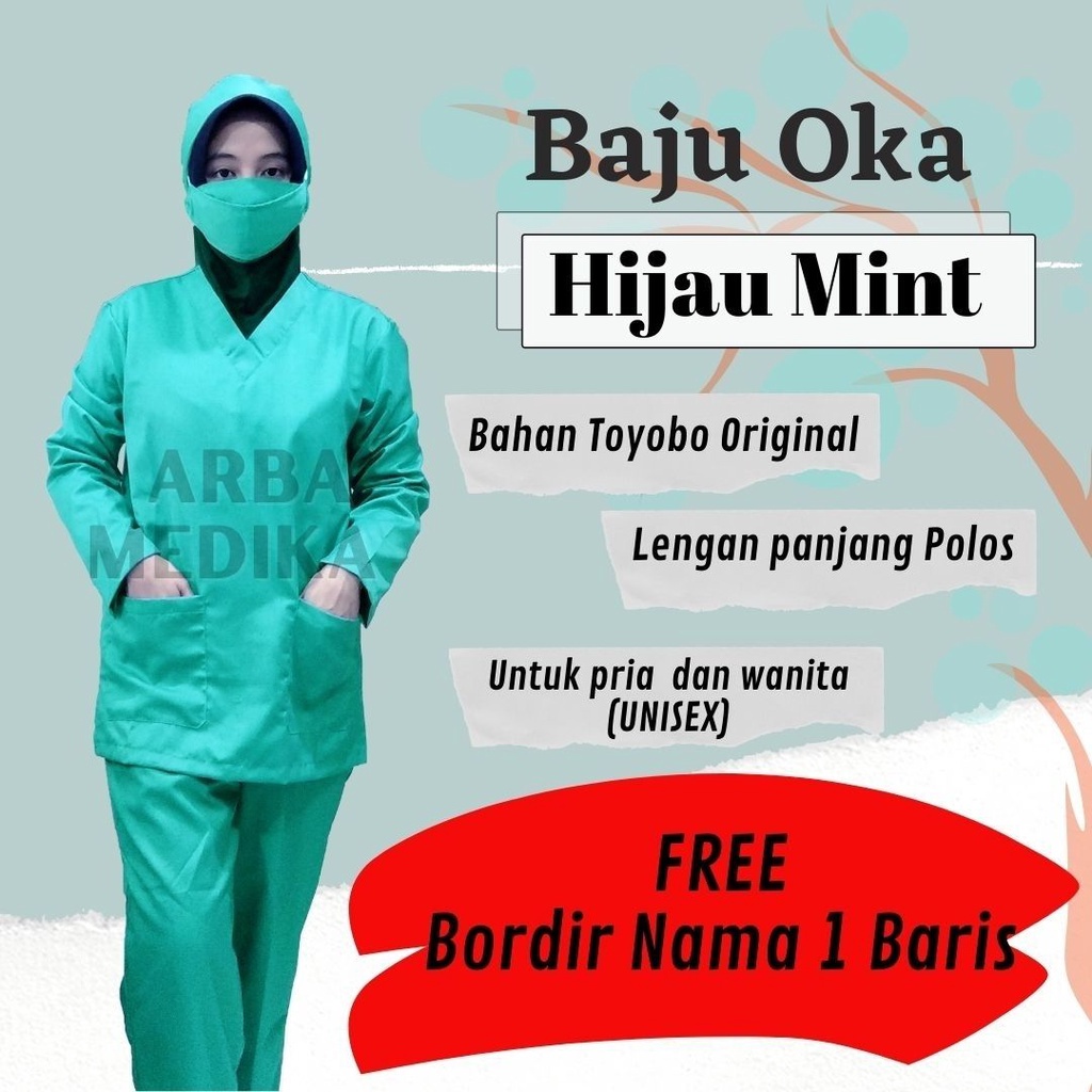 Baju Ok Oka Dokter Perawat Petugas medis Lengan Panjang polos Original Toyobo FREE BORDIR Nama 1 baris