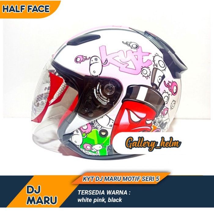 Helm Kyt DJ Maru Motif #5 White Pink | Helm Kyt Half Face