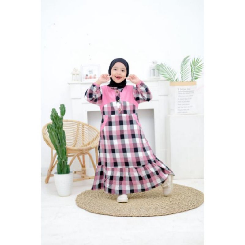 BAJU GAMIS ANAK PEREMPUAN MOTIF GARIS KOTAK_ KOTAK FLANEL ANAK BAHAN TEBAL NYAMAN DIPAKAI