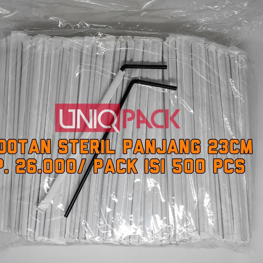 500 pcs Sedotan  Plastik  Steril Hitam Putih  Bengkok Pudot 