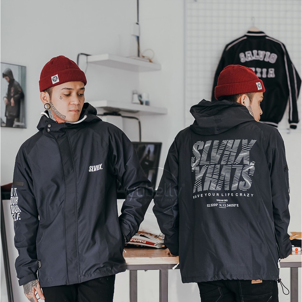 Jaket Casual Pria Hoodie Parasut Taslan Zipper Waterproof Original SALVIO HEXIA Jeket Bikers Cowok O