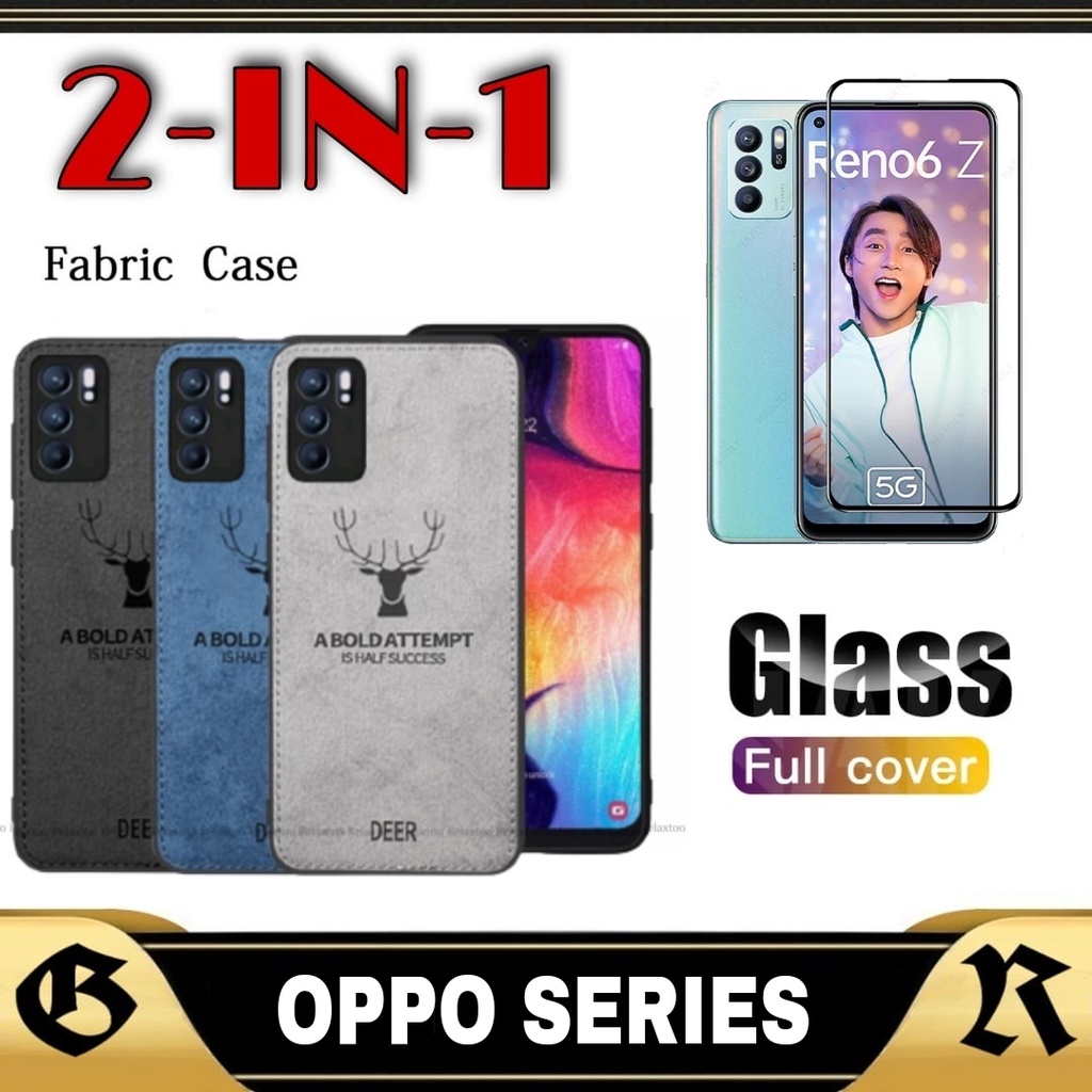 Case Oppo Reno 6 5G 2021 Oppo Reno 6 Pro 5G 2021 Softcase Casing DEER Motif Canvas Bonus Tempered Gl