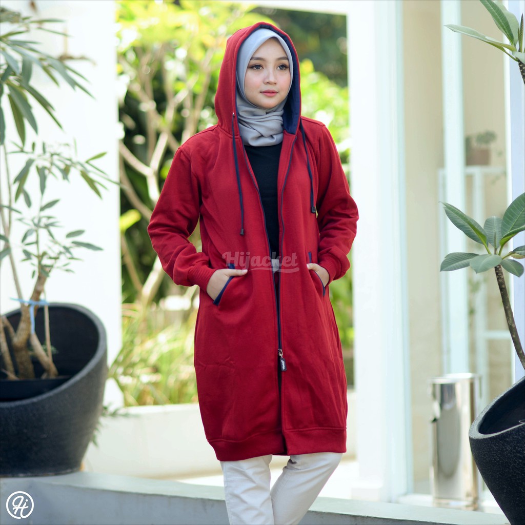 HIJACKET BASIC MERAH X NAVY - JAKET WANITA MUSLIMAH - JAKET PARKA WANITA MUSLIMAH-4