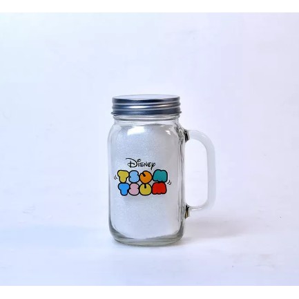 GELAS KACA BENING MASON JAR MUG KARAKTER MUG TUTUP DISNEY TSUM TSUM