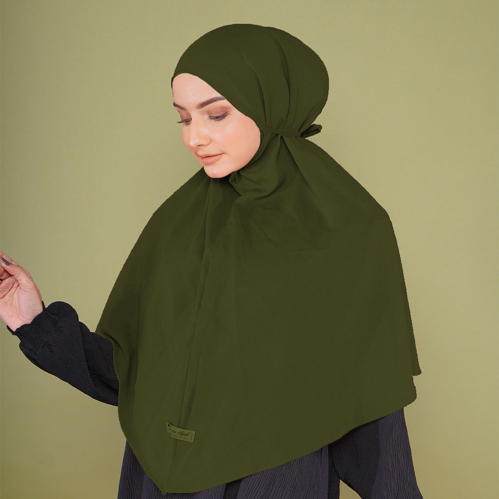 Bugis Hijab - Bergo Maryam Polos - Ukuran XL - Bergo Instan (Katalog A)-GREEN ARMY