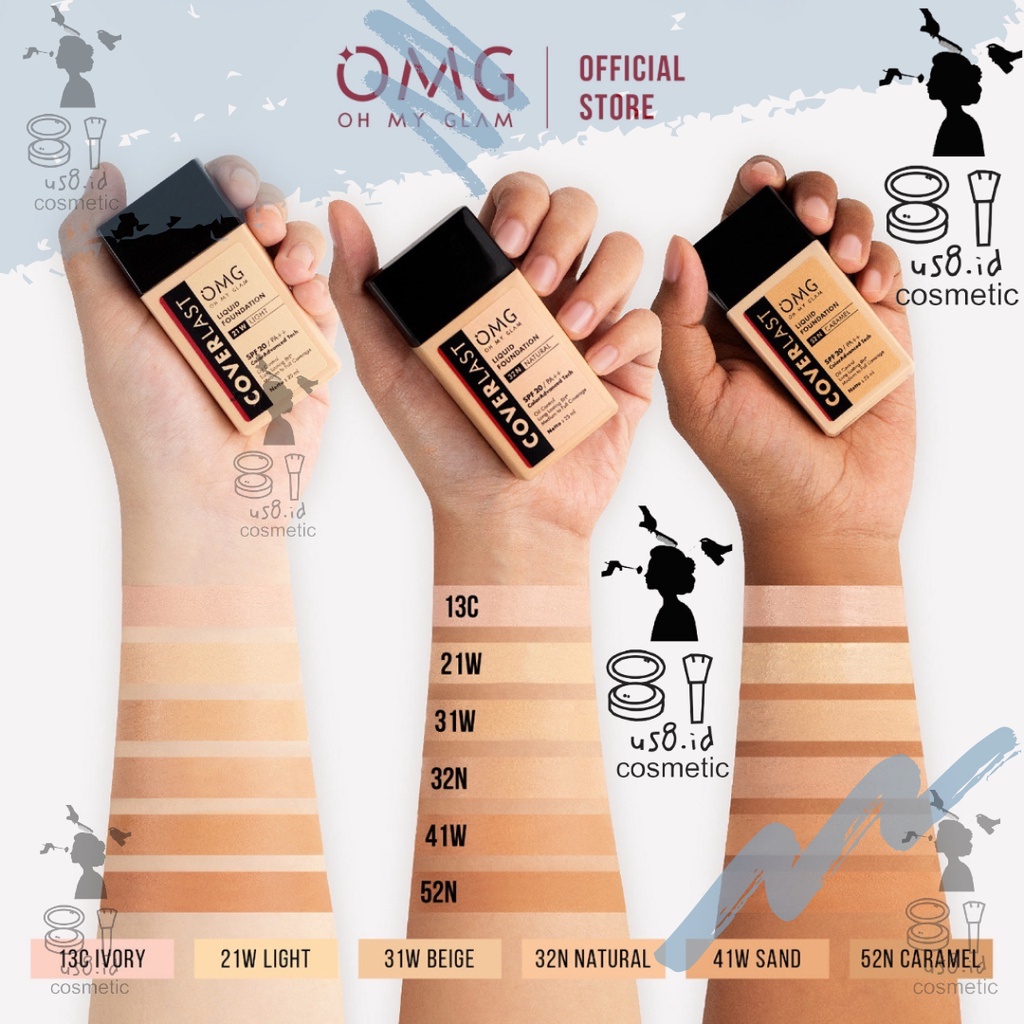 OMG Coverlast Liquid Foundation High Coverage SPF20 PA+++ Original BPOM | OMG Oh My Glam Coverlast Series/ Liquid Foundation / Two Way Cake