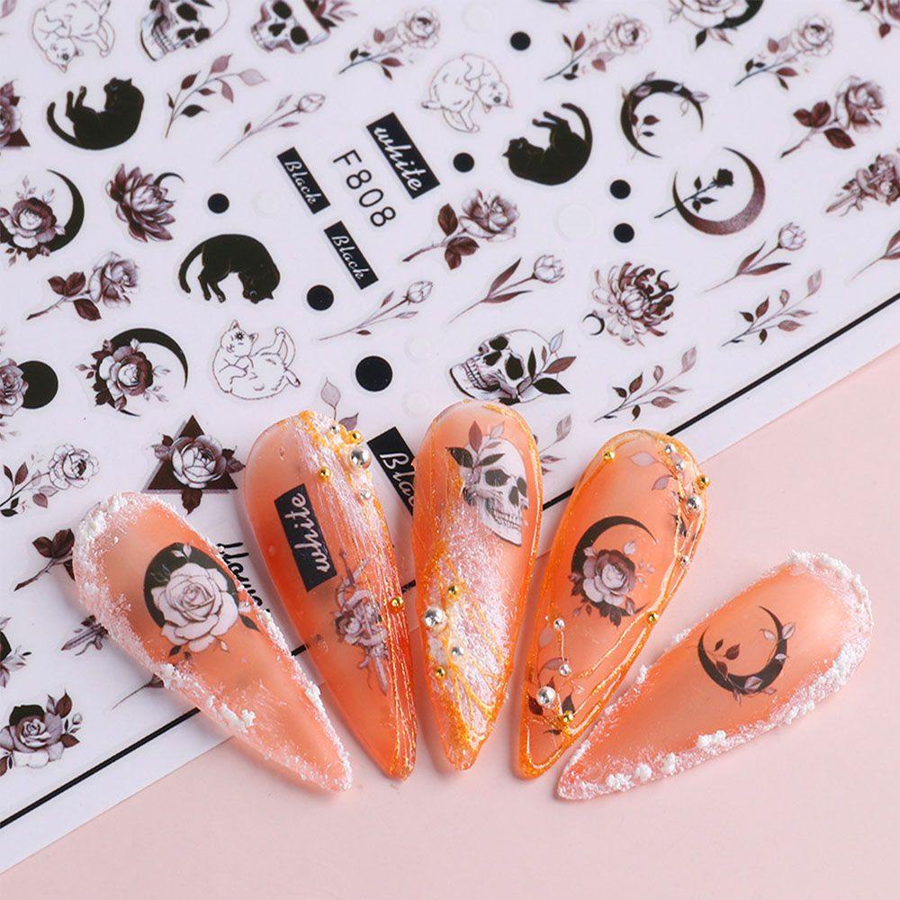 AUGUSTINA Agustin 3D Stiker Kuku Hadiah Teman Musim Gugur Jatuh Daun Desain Bunga Beragam Gaya DIY Dekorasi Nail Art