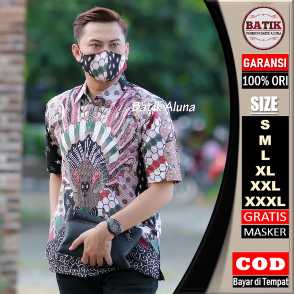 Baju Batik Pria lengan Pendek Premium Original Kemeja Batik Pria Lengan Pendek Eksklusif Elegan FASHION BATIK ALUNA