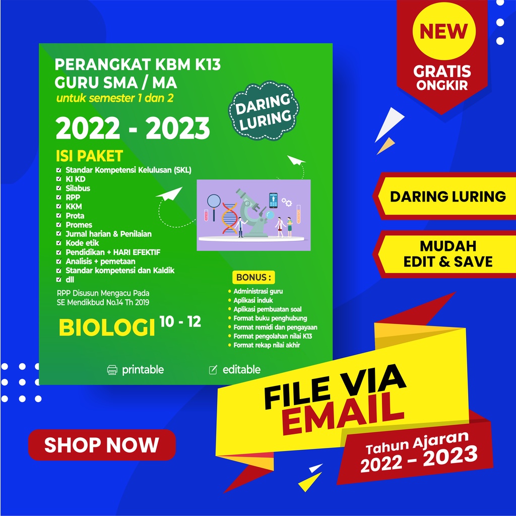 RPP BIOLOGI SMA 1 LEMBAR K13 KELAS 10, 11, 12 REVISI TERBARU DARING DAN LURING