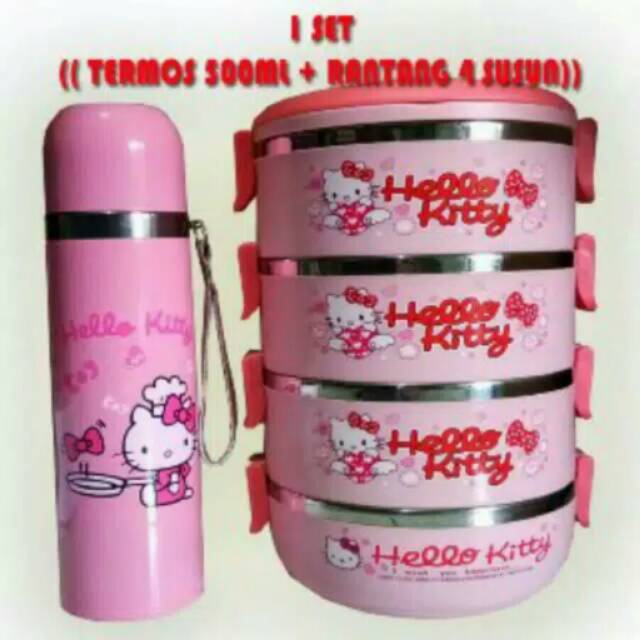 (EXLUSIVE)1 Set Termos & Rantang Karakter HELLOKITTY