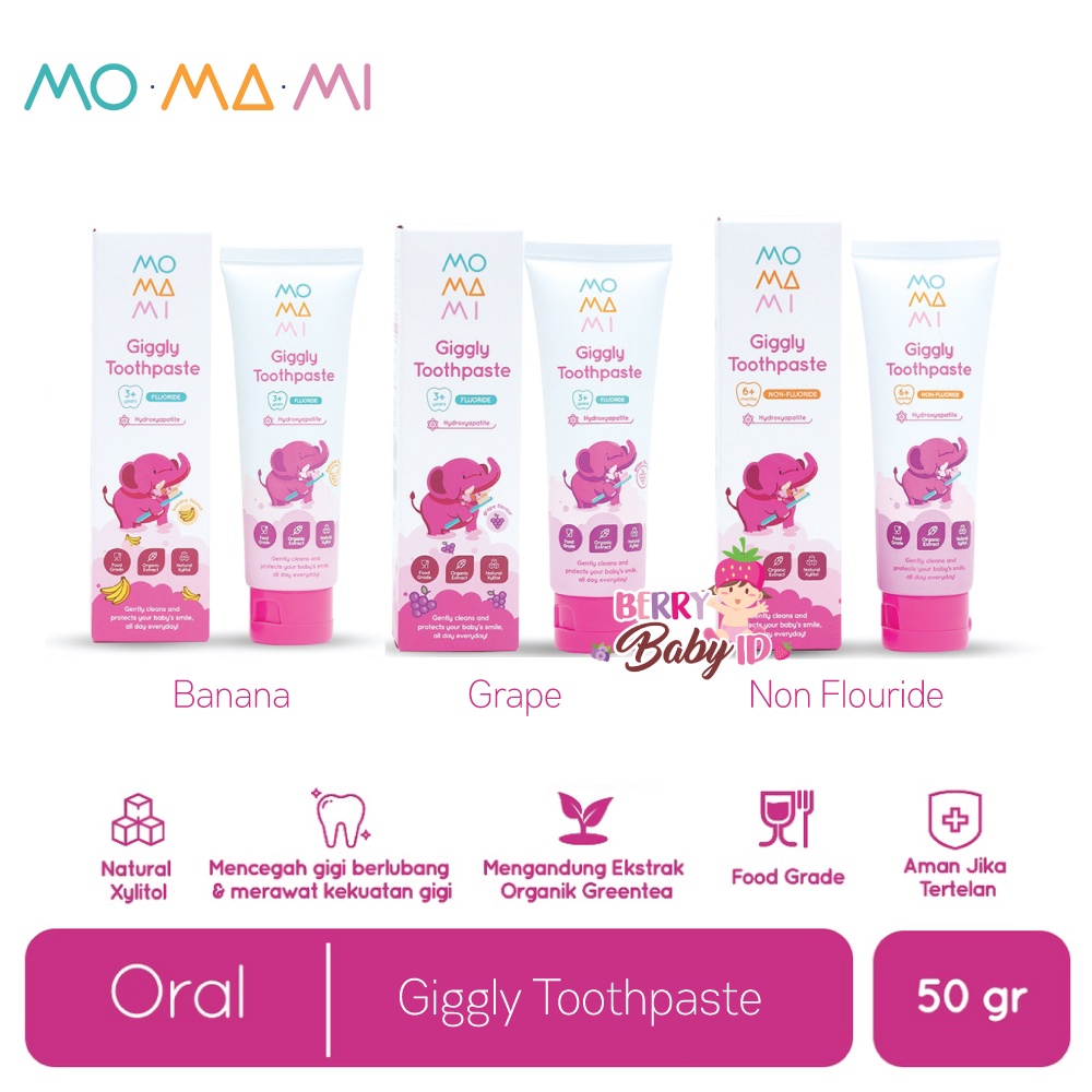 Momami Giggly Toothpaste Pasta Gigi Bayi Anak Banana Grape 50gr Berry Mart