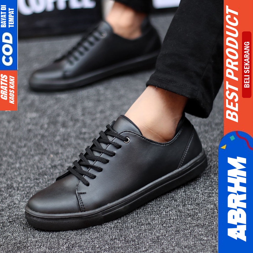 Abrhm Troy - Sepatu Sneakers Casual Pria Kerja Hitam