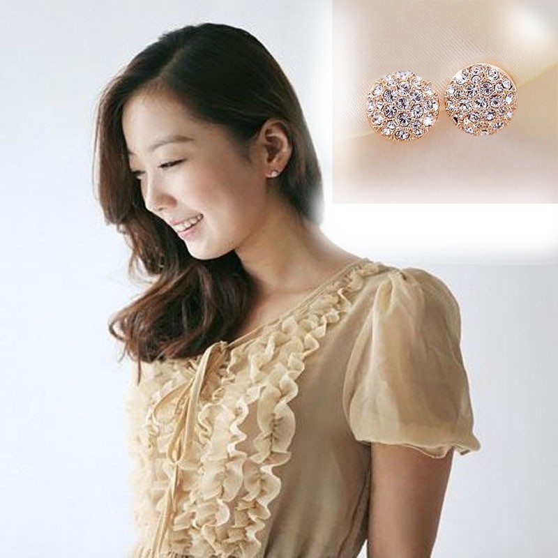 Korean fashion full diamond round earrings ladies earrings jewelry factory wholesale