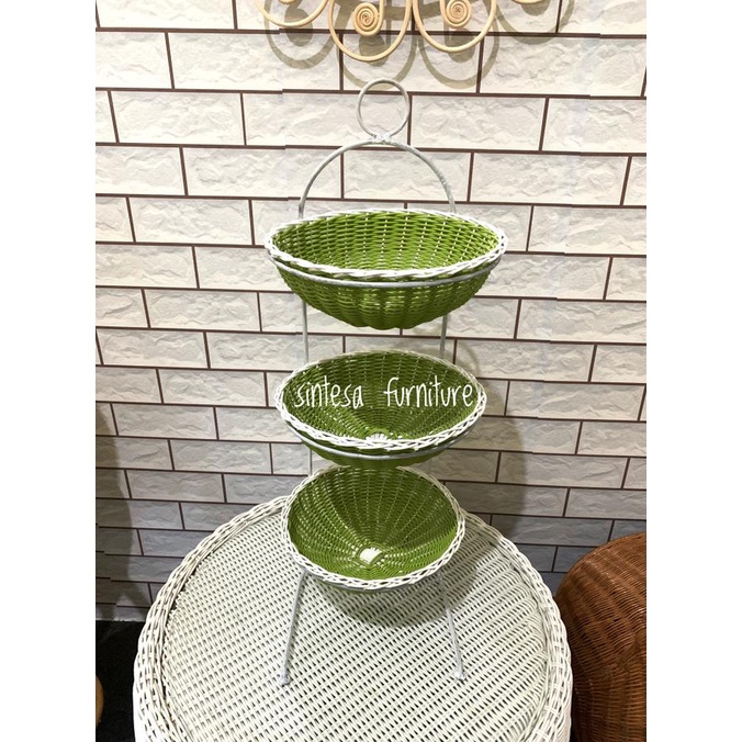 Tempat bawang rotan sintetis 3 susun / wadah bawang
