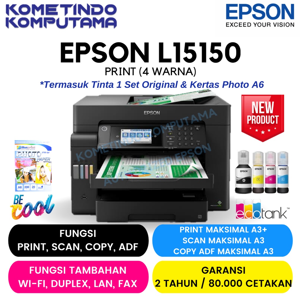 TKDN Printer Epson L15150 EcoTank A3 All In One / Print Scan Copy Wi-Fi Duplex LAN Fax With ADF