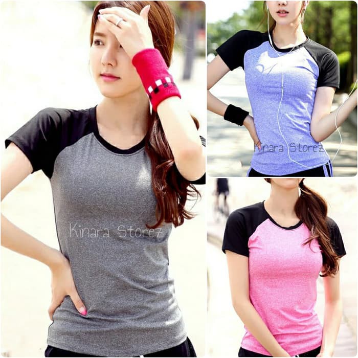 Kaos sport t-shirt salur olahraga senam gym fitness wanita - Ungu, L