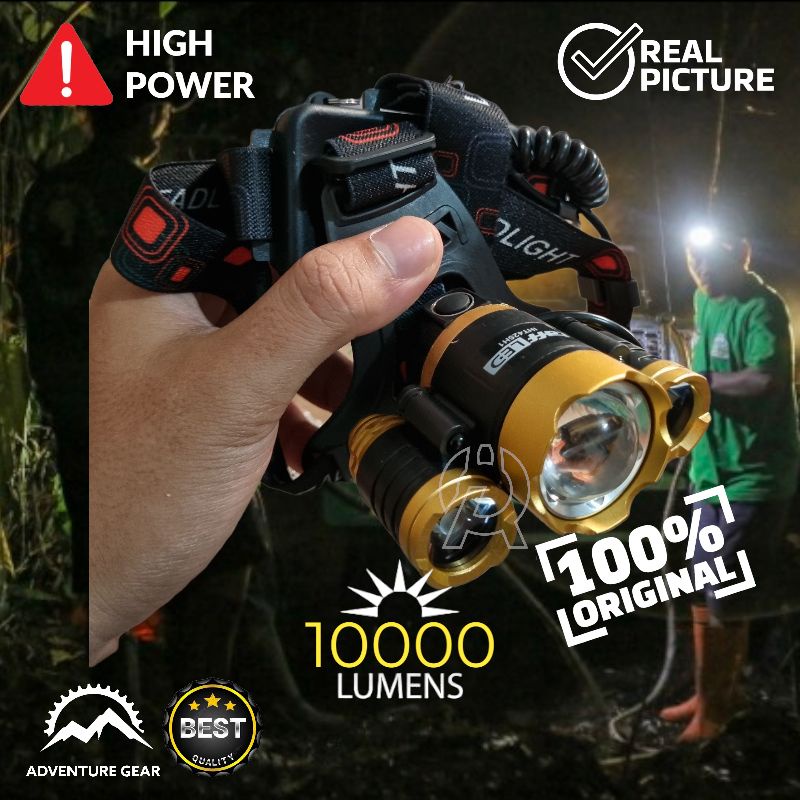 Senter Kepala Taffled 3T6 10000 Lumens Headlamp High Power Cree