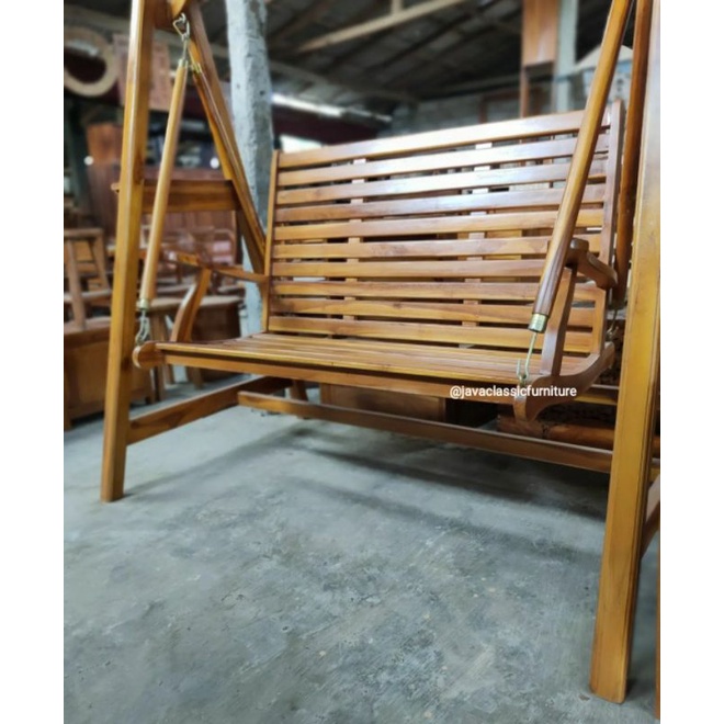 AYUNAN GANTUNG KAYU JATI JUMBO 3 DUDUKAN BANDULAN TERAS RUMAH TAMAN OUTDOOR GARDEN MURAH FINISHING NATURAL FURNITURE JEPARA-2