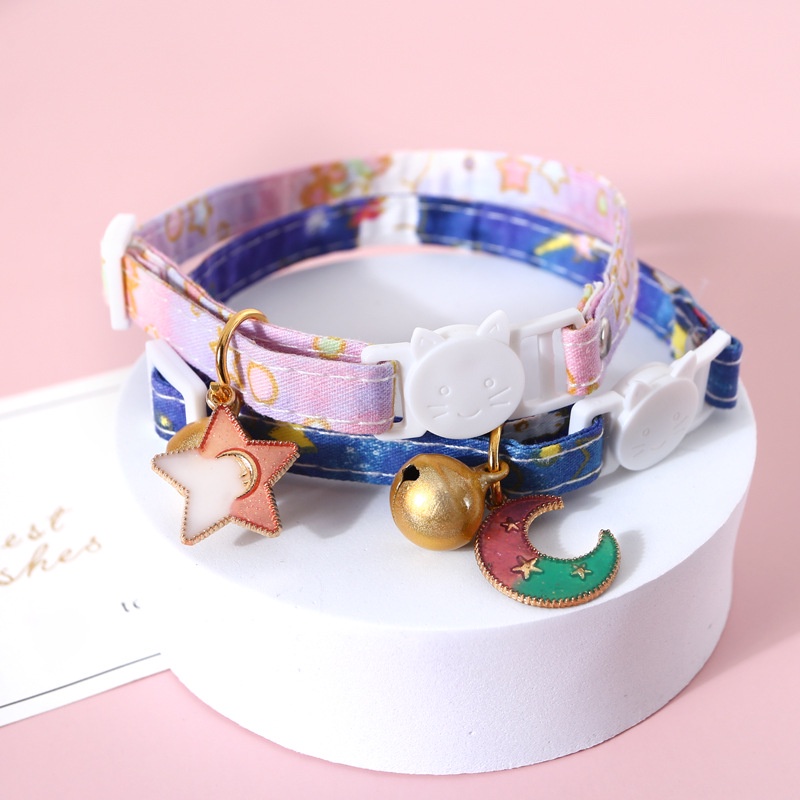 ★〓YUFeiPet〓★ Pet Cats and Dogs Adjustable Moon Stars Bell Collar Cats and Dogs Rabbit Safety Buckle Bell Collar Pet Accessories