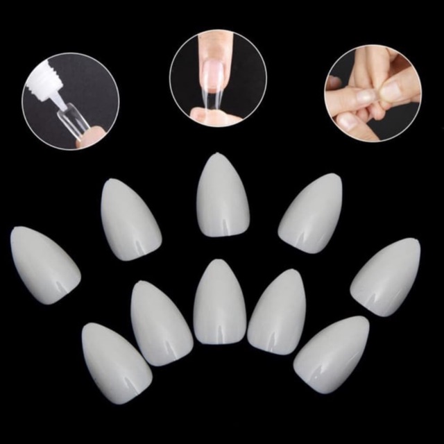 500pcs KUKU PALSU ALMOND SHAPE FAKE NAILS natural kupal bentuk almond runcing lancip