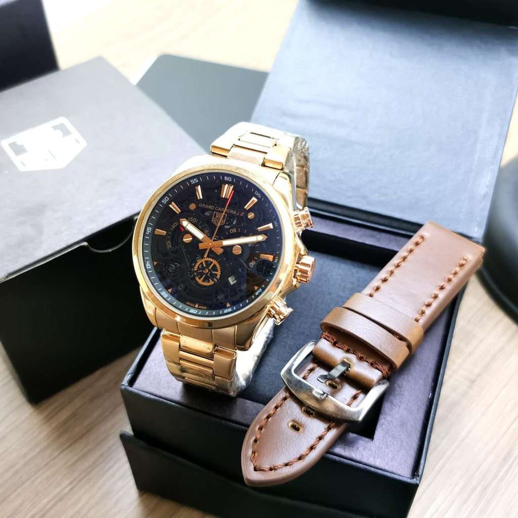 Jam Tangan Pria Tag Heuer Analog/Tgl & Chrono Aktif/Waterproof/Free Tali & Kotak