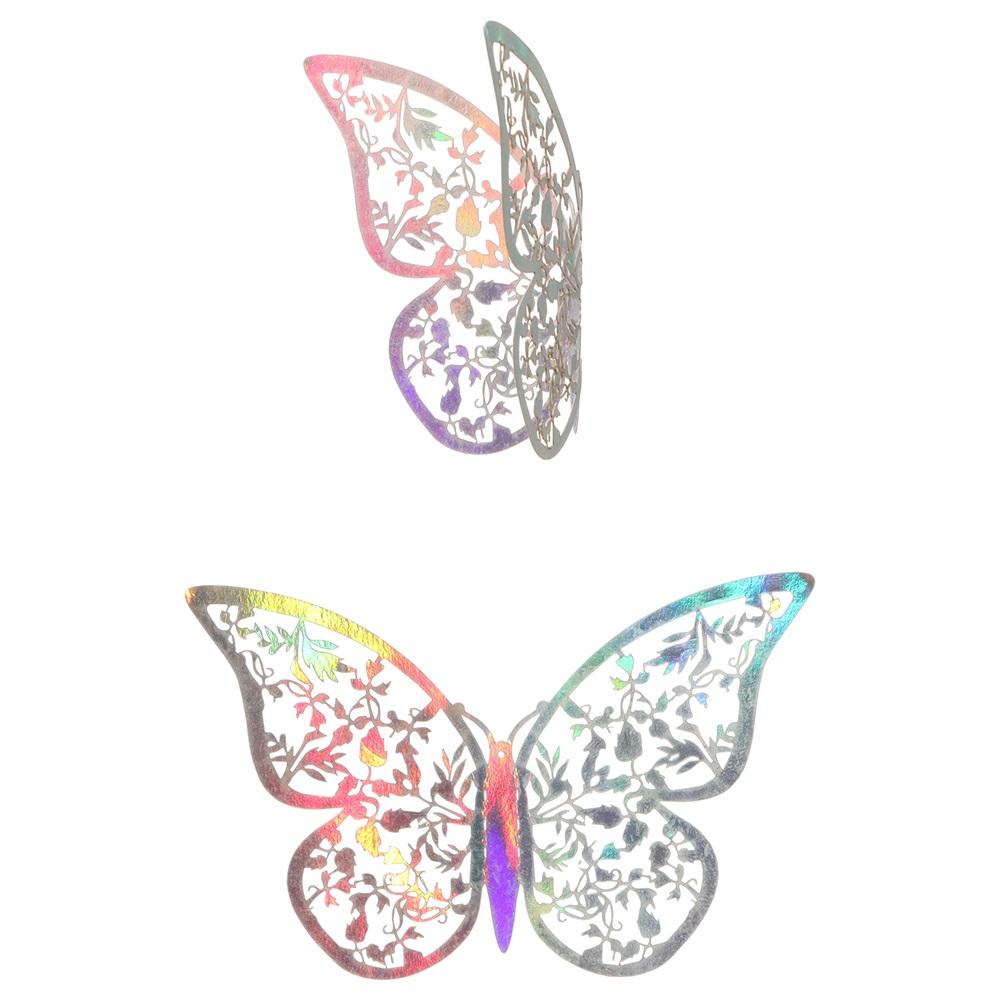 Solighter 12PCS/Pack 3D Fantacy Butterfly Stiker DIY Dekorasi Rumah Tekstur Logam Mirage Warna