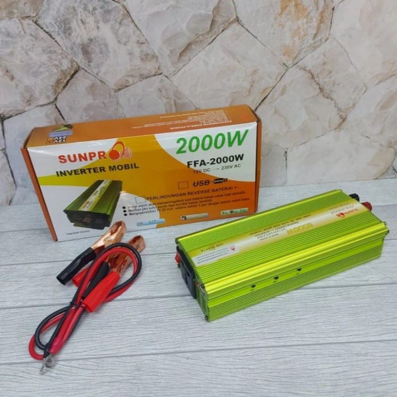 Sunpro Power Inverter Mobil 2000W FFA-2000W Alat Perubah Arus 12v DC - 230 Volt AC