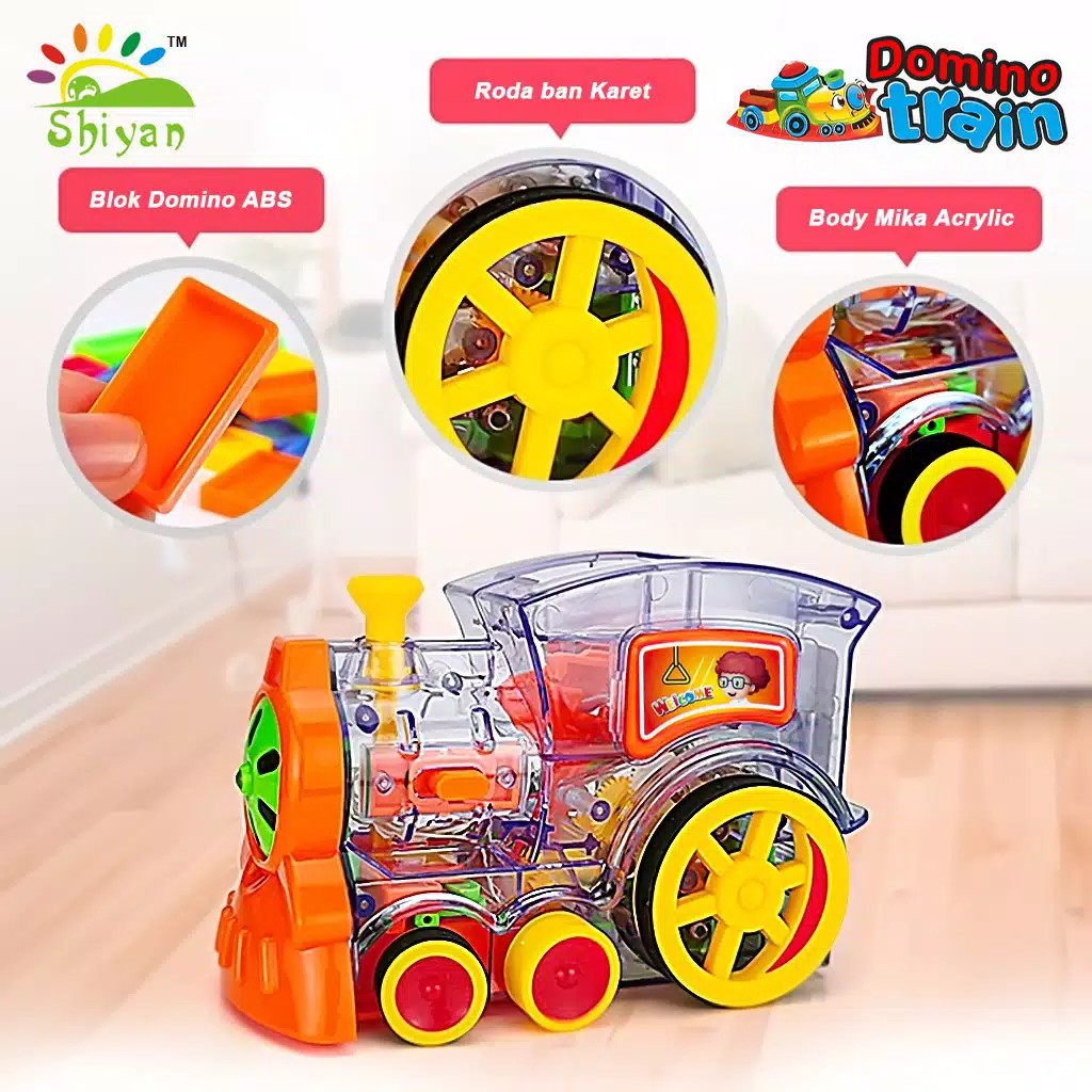 MAINAN EDUKASI KERETA API CUTE TRAIN ANAK PENYUSUN DOMINO AUTOMATIC TRAIN DOMINO