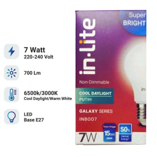 Lampu Led In Lite 7w Bergaransi Grosir Bohlam Led InLite INB007 Single Pack