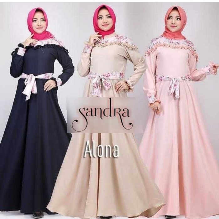 pakaian Gaun muslim ibu islami Gamis murah baju muslim wanita Srsandra alona dress katun bunga - Nav