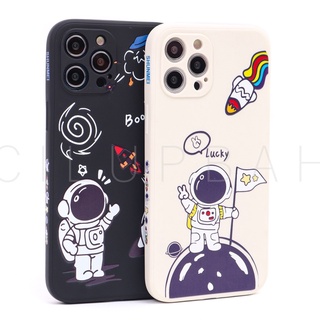 Soft Case iPhone Astronot Lucky & Boow Full Lens Cover Square Edge 6 7 8 SE 6+ 7+ 8+ X XR XS 11 12 Pro Max