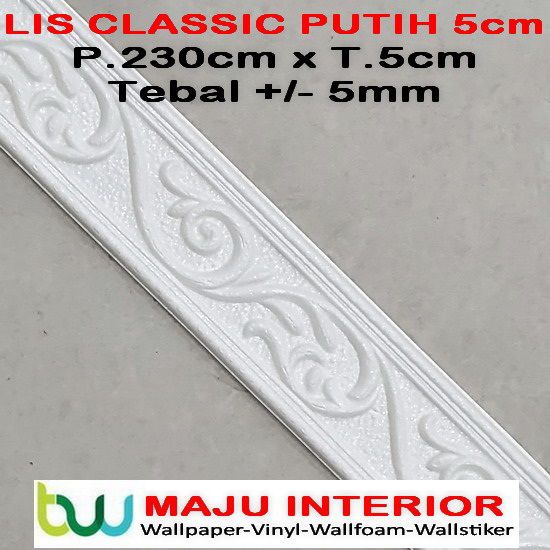 Lis Wallpaper Dinding 3D Border Walpaper 3D Wallfoam 230 cm x 8 cm x 5mm-Classic Putih 5cm