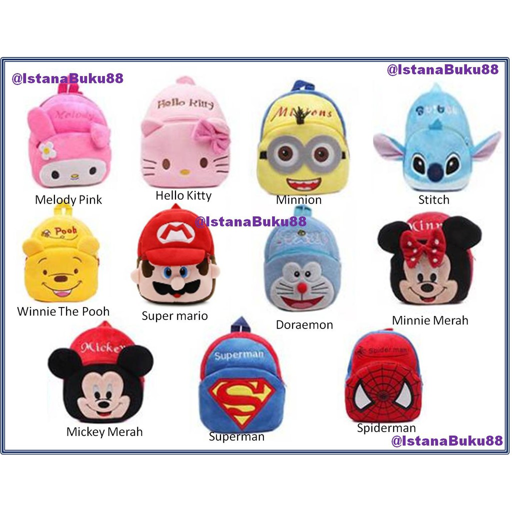 Tas Ransel Anak Paud Tk Playgroup Backpack Kain Beludru Bentuk Karakter Lucu Shopee Indonesia