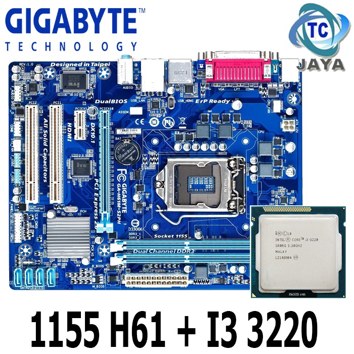 Motherboard Intel LGA 1155 H61 GIGABYTE Plus Processor core i3 3220