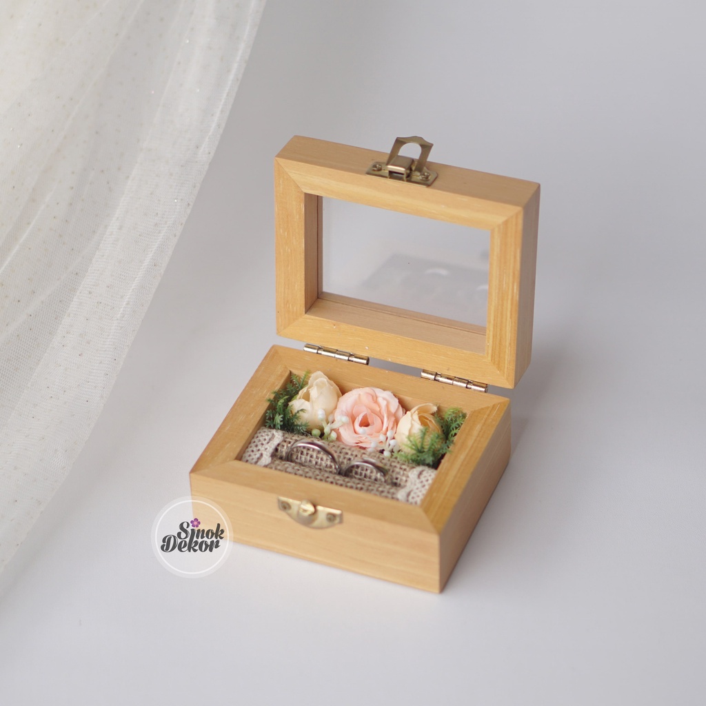 Ring Box Kotak Cincin Kayu Akrilik Ring Bearer Mahar Nikah