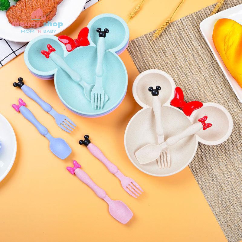 Set Piring Makan Bayi / Anak Karakter Mickey Minnie Mouse Piring Kartun Mickey Set Mangkok wheat