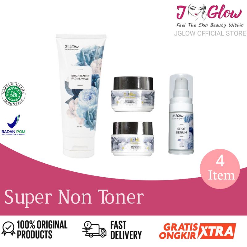 Jglow Skincare Paket Super Whitening Glowing Paket Perawatan Wajah Kecantikan Bpom-Super Non Toner