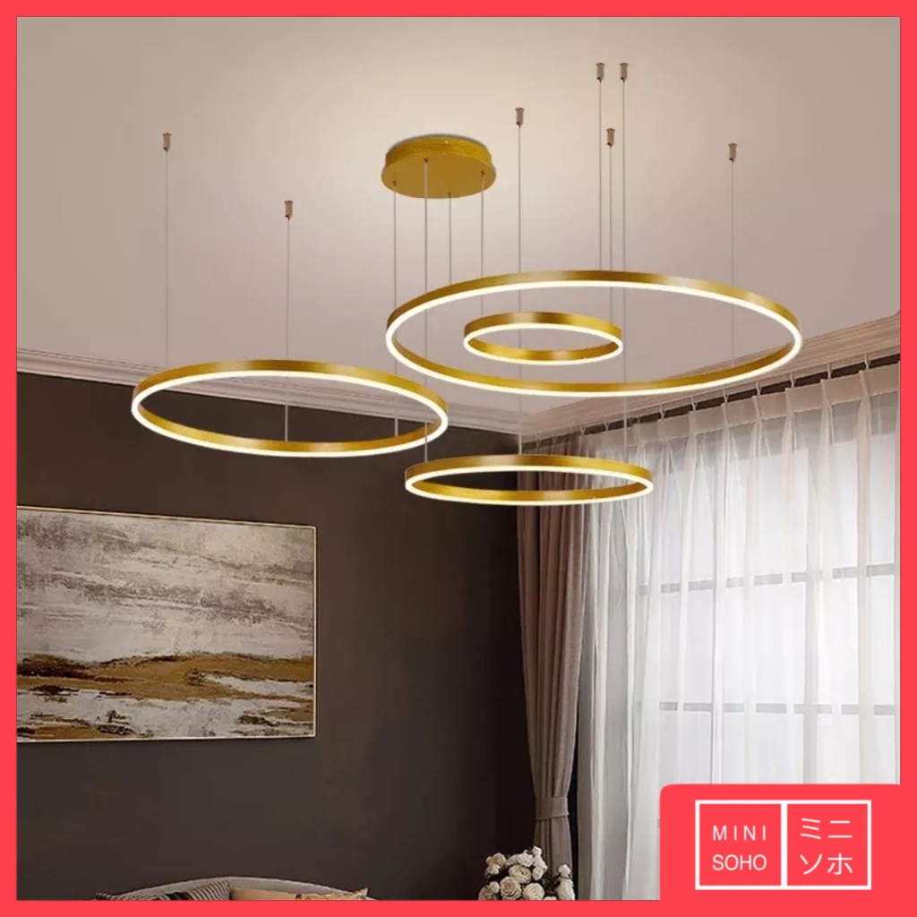 Lampu Gantung Hias Mewah Luxury Premium Minimalis Modern Aesthetic 4 Random Rings Pendant Ceiling LED - Gold