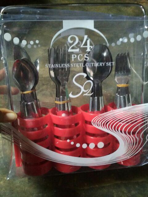 Sendok Garpu Pisau Stainless Polkadot Cantik Cutlery Set 24pcs