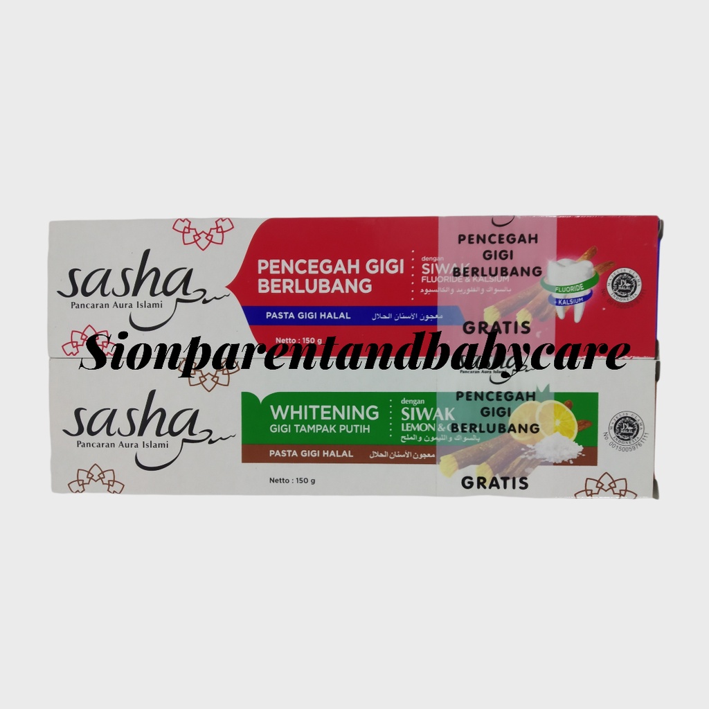 Pasta Gigi Sasha whitening 150gr bonus sasha pencegah gigi berlubang 150gr