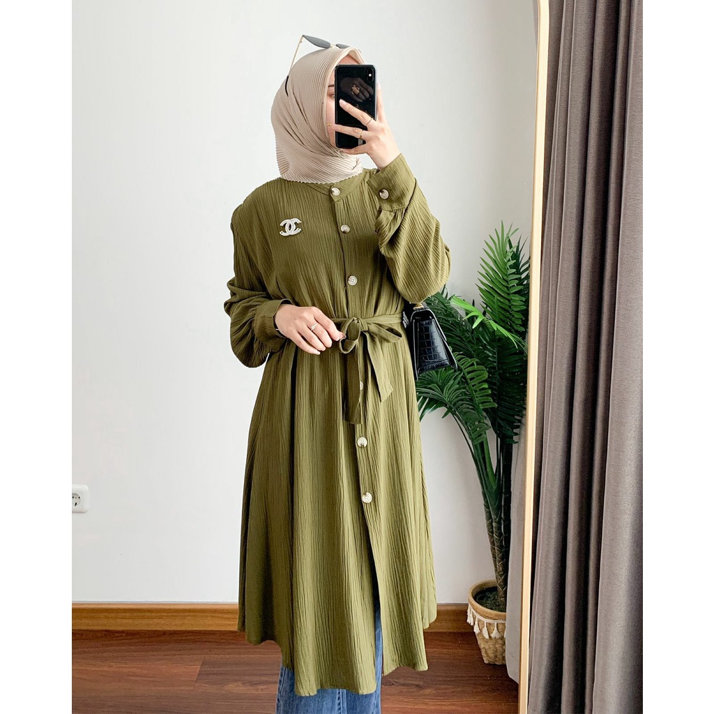 NEW- Arini Tunik Crinkle LD ± 118 cm / Kemeja Atasan Wanita OVERSIZE Lengan Panjang Bahan Cotton Crinkle