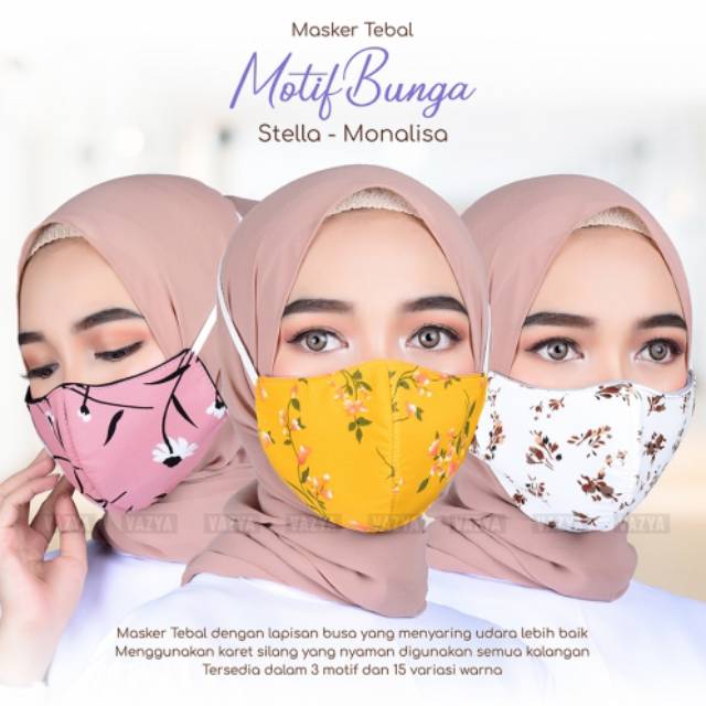 Masker tebal 3 lapis stella monalisa motif masker kain hijab fashion