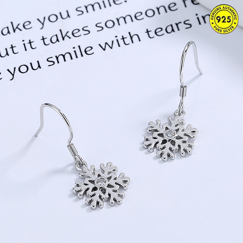 Anting Tusuk Sterling Silver 925 Desain Snowflake Hollow Simple Untuk Wanita