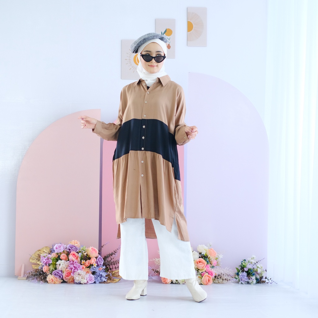 (DBY) TUNIK KEMEJA MAUDYA OVERSIZE RUFFLE DAILY BUSUR DRESS RAYON