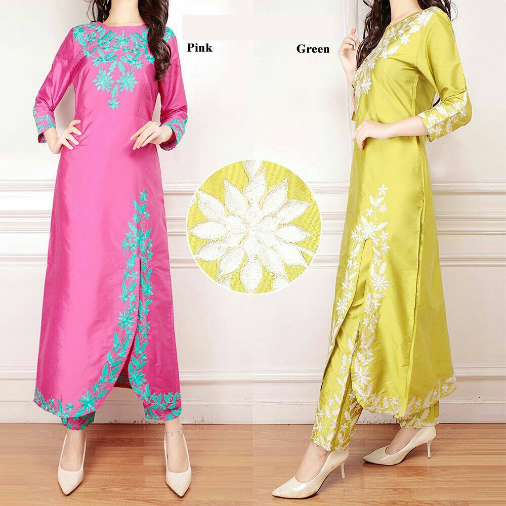 Kebaya Abaya Silk Import Pink &amp; Green.