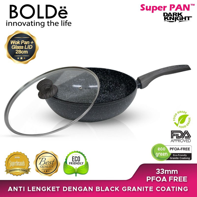 BOLDe Wajan + Tutup Kaca / Wok Black + Lid Glass Super Pan 28 cm