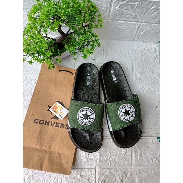 SANDAL SLIDE PRIA WANITA CONVERSE BLACK GRADE A / SANDAL SLOP CONVERSE BLACK PREMIUM-Army
